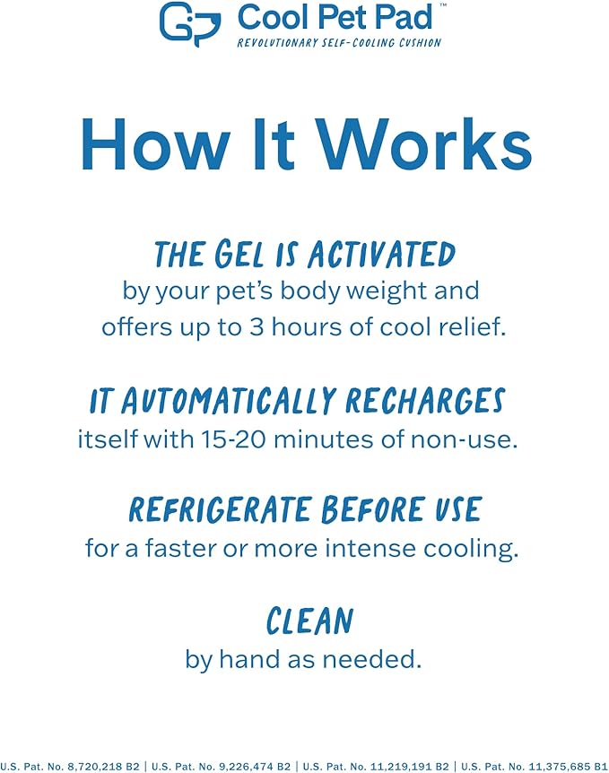 The Green Pet Shop Cool Pet Pad - Medium, Blue - Self-Cooling, Pressure Activated Mat for Dogs & Cats from 21-45 lbs - Non-Toxic Gel, No Water Needed