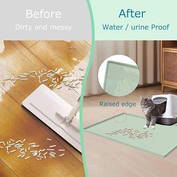 Cat Litter Mat, Silicone Large Cat Mat for Litter Box - 40x28 in, Waterproof & Non-Slip, Durable & Easy Clean, Green