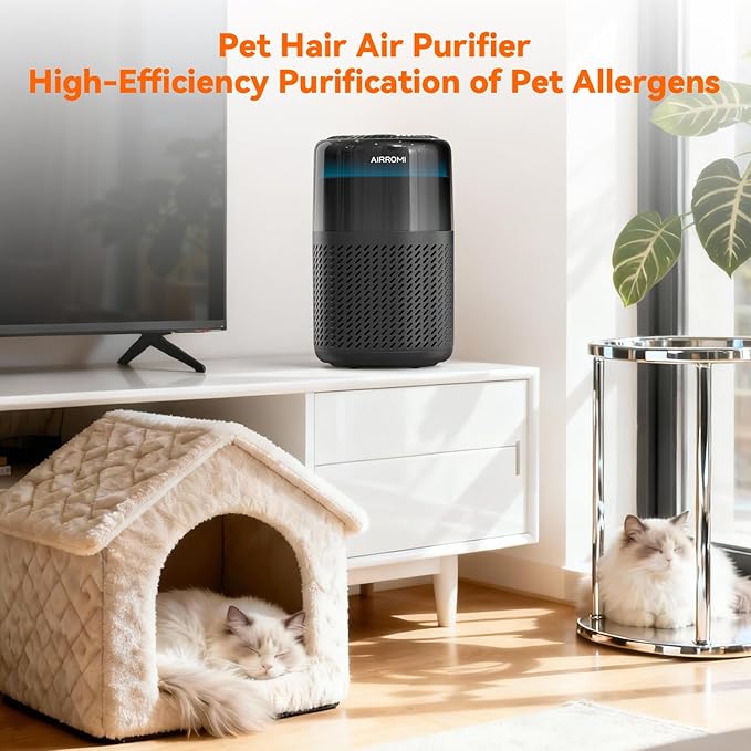 AIRROMI HEPA Air Purifier for Bedroom&Home,Pet Air Purifier for Home Pets,Removes Pet Odor,Cat Litter Smell,Dust,Smoke&Allergies,Quiet Room Air Purifier with Scents,360°Air Cleaner,A2005 Black