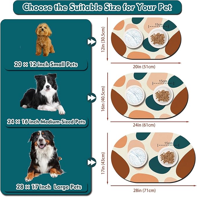 Dog Feeding Mat 24''x16'', Absorbent Pet Food Mat, No Stains Quick Dry Pet Water Mat Protect Floor, Cat Dog Water Bowl Mat for Messy Drinkers, Non-Slip Rubber Base Pet Placemats for Food and Water