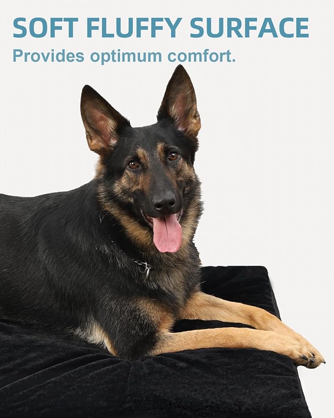 KSIIA Orthopedic Dog Bed Crate Waterproof Pet Mats for Extra Large Dogs Deluxe Plush Washable Pet Bed with Egg Crate Foam & Removable Cover, 47 x 29 Inch, Black
