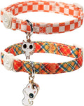 Cat Collar-2Pack Autumn Orange Plaid Kitten Collars-Halloween Plaid Breakaway Kitty Collars-Cute Kitty Pendants,Yellow Orange Grid Cat Collar with Bell, for Girl & Boy Cats