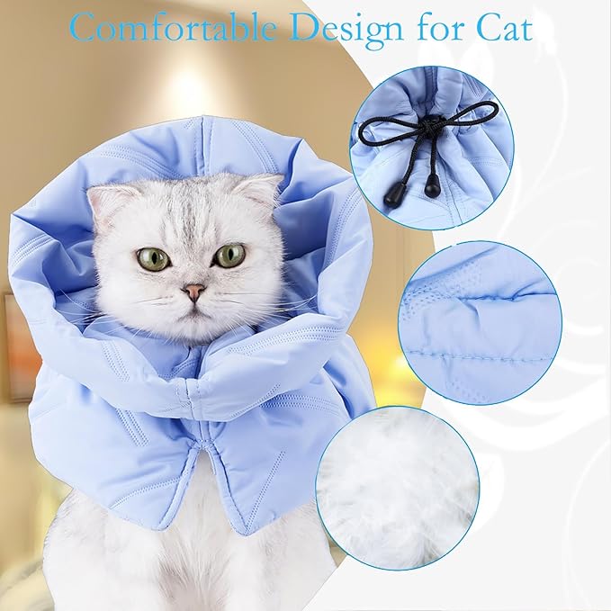 Cat Recovery Collar, Soft Adjustable Cat Cone Alternative, Lightweight Waterproof Fasteners Collars for Cats Kittens Puppies, After Post-Surgery, Surgery Stop Licking or Skin Protection.