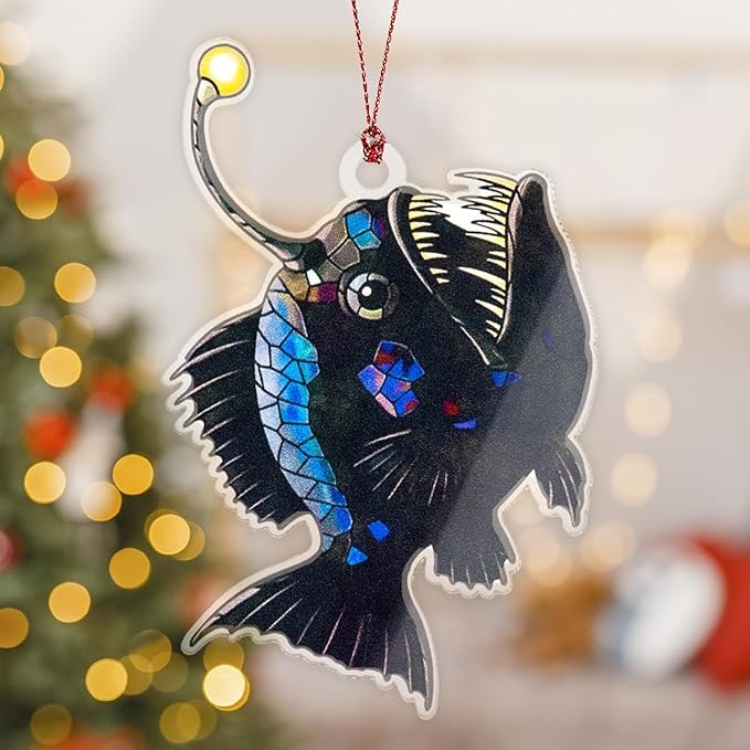 Anglerfish Christmas Ornaments 2025, Unique Fishing Ornaments for Christmas Tree, Sea Gifts for Fisherman Men Women Boys Teens, Inner Light Inspirational Decoration for Holiday Display, Ugly Ornament
