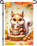 Fall Everyday Garden Flag 12x18 Inch Cute Red Squirrel with Hot Cocoa and Welcome Sign, Yard Flag Double Sided for Outdoor Fall Porch