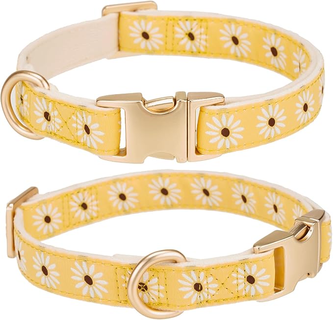 Woven Dog Collar with Metal Buckle Adjustable Jacquard Retro Dog Collars for Small Medium Large Dogs(Daisy,S)