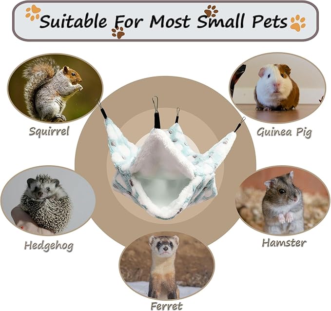 Cat Hammock for Cage, Soft Warm Hanging Bed for Kitten, Guinea Pig, Ferret, Rat, Chinchilla and Other Small Pets, Cozy Bunkbed 13.39"x13.39"