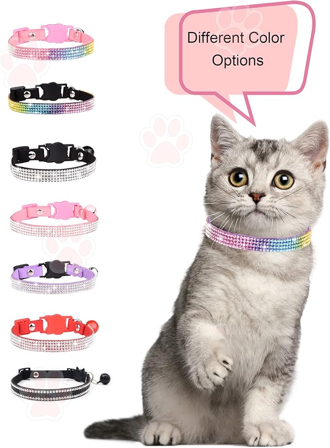 Solmoony Breakaway Cat Collars with Bell,Adjustable Safe Kitten Collar,Cat Collars for Girl Cats with Rhinestone Soft Velvet (Purple1)