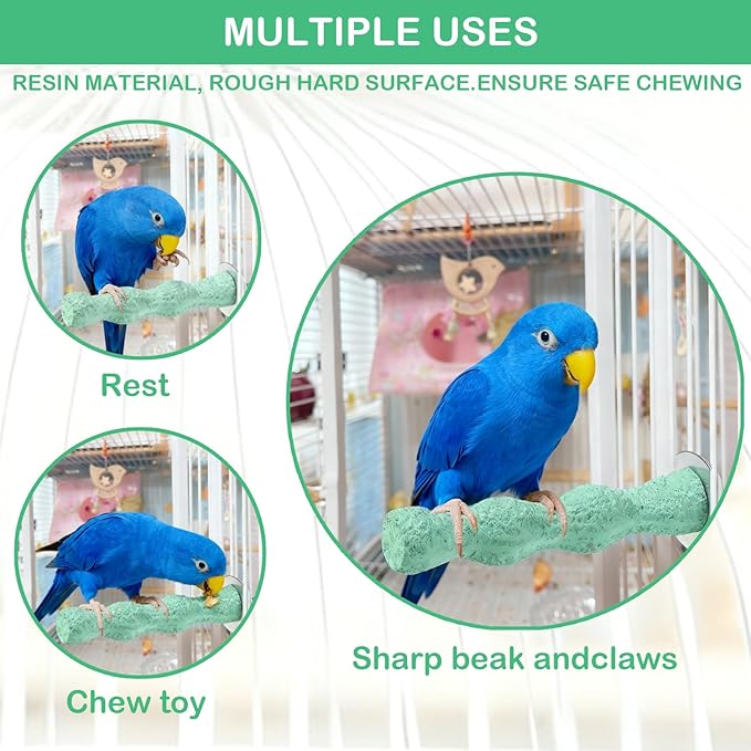 2PCS Bird Beak Grinding Stone, Anti-Slip Parrot Nail Trimming Stick, Parrot Resin Beak Grinder, Washable Claw Trimmer Care Stand for Budgie, Conures, Parakeets Cage Accessories