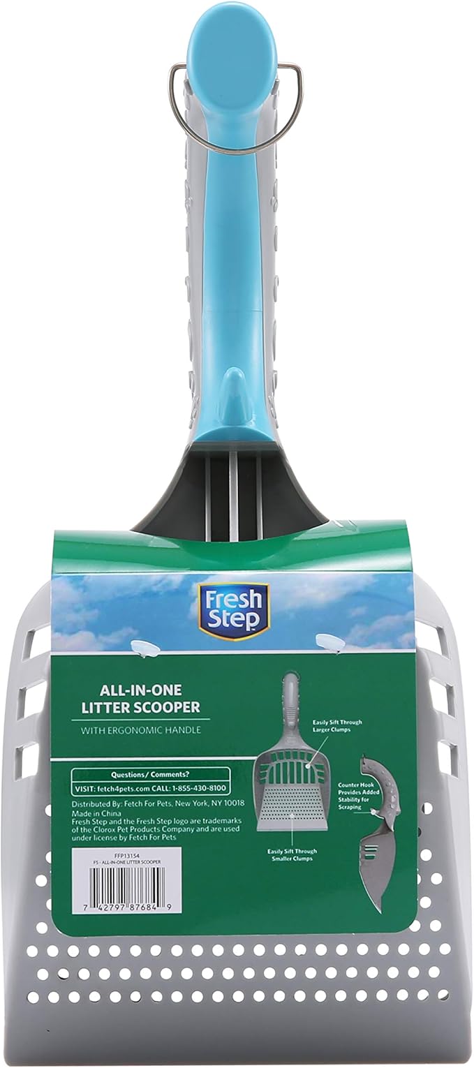 Fresh Step All In One Litter Scoop - Fast and Easy to Use Cat Litter Scooper - Deep Shovel Ergonomic Handle Grip Kitty Litter Scooper to Scoop Away Cat Litter