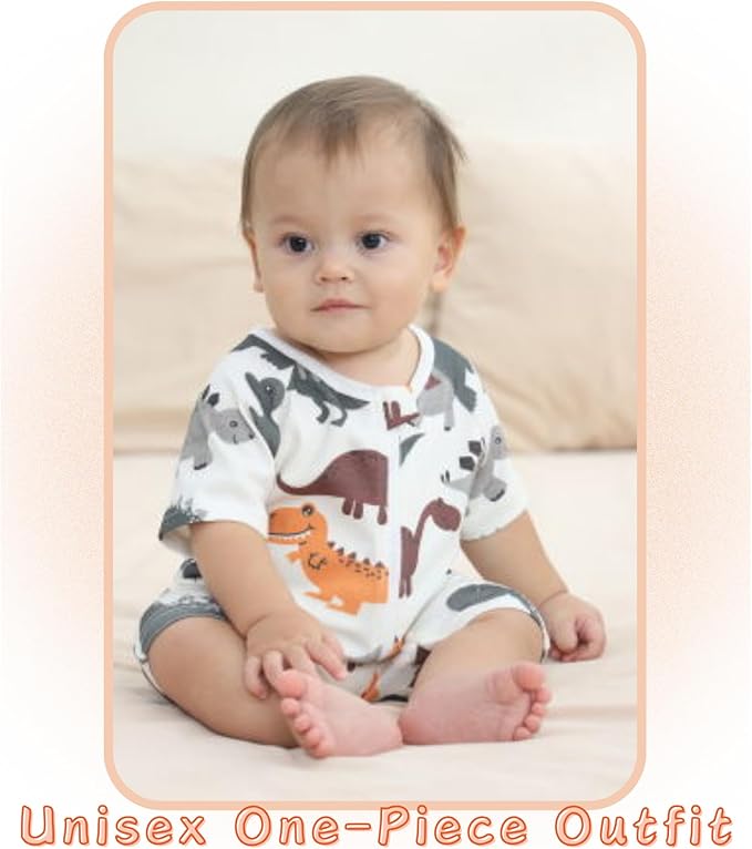 Unisex Summer Trendy 2-Pack Rompers Short Sleeve Zipped Bodysuit Infant Cotton Outfits