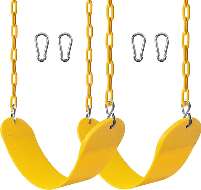 Sunnyglade 2PCS Swings Seats Heavy Duty with 66" Chain, Playground Swing Set Accessories Replacement with Snap Hooks, Support 250lb (2, Yellow)