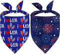 4th of July Dog Bandanas, Patriotic Holiday Party Pet Decorations 2 Pack, Adjustable Independence Day Bandana American Flag Triangle Bibs Cat Scarf Set