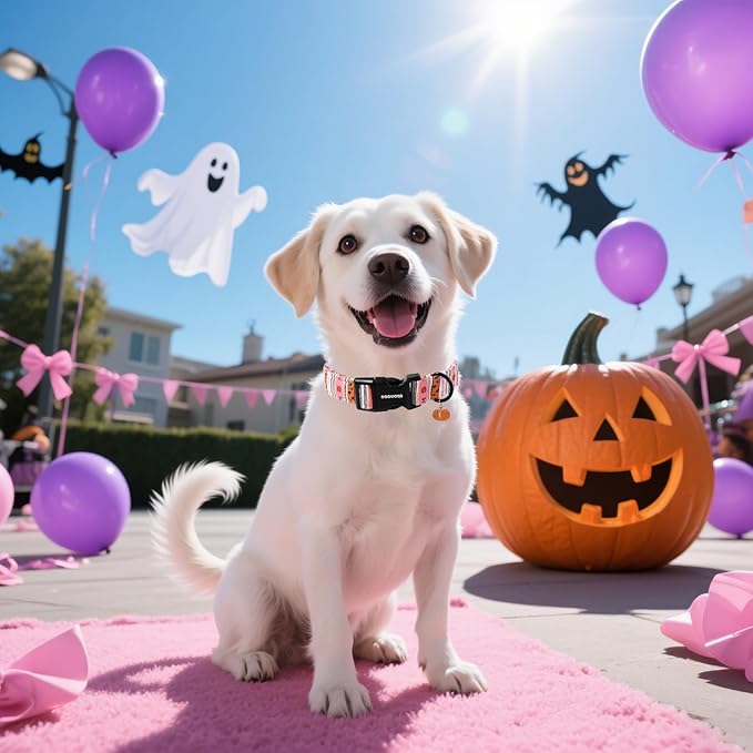 DOGWONG Fall Dog Collar- Pink Halloween Dog Collars Adjustable Classic Halloween Dog Collar for Small Medium Large Dogs M