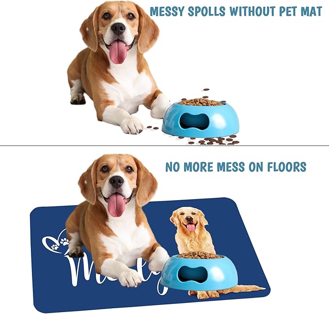 Personalized Dog Cat Mat with Name Photo Custom Placemat Feeding Mats for Food and Water Customized Non-Slip Waterproof Doormat for Bowls Outdoor Indoor Floors Gifts for Pet Owner