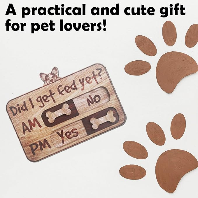 Dog Feeding Tracker-AM PM 2-Meal Wooden Fridge Magnets - Dog Feeding Reminder(3.5'' x 5.4'') with Stand - Did I Get Fed Yet-Pet Accessories to Track & Prevent Overfeeding or Underfeeding of Pets-A04