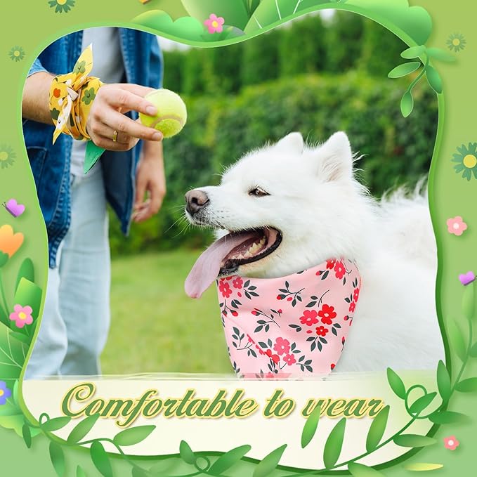 Weewooday 50 Pcs Spring Dog Bandanas Bulk for Dogs Soft Bibs Adjustable Triangle pet Bandana for Small Medium Large Costume(Floral Pattern, 31.5 x 21.7 x21.7 Inch)