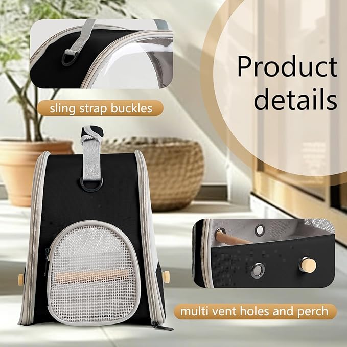 Bird Travel Carrier, Portable Small Bird Parrot Parakeet Carrier with Standing Perch and Soft Mat, Side Access Window Collapsible to Carry and Transport Birds Vet Visit