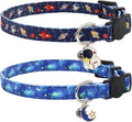 Cat Collar Breakaway, 2 Pack Cotton Cats Collars with Bells, Cute Astronaut Shaped for Girl Boy Kittens
