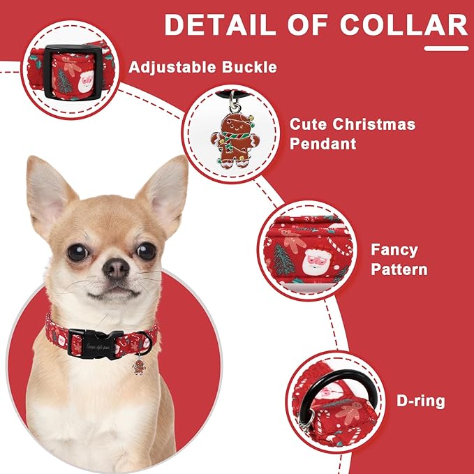 Christmas Dog Collar, Unique Style Paws Santa Claus Dog Collar for Christmas Comfortable Red Pet Collar with Lightweight Plastic Buckle for Holiday, Fancy Dog Gift