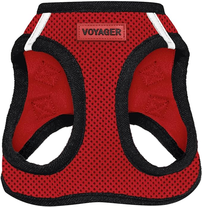 Best Pet Supplies - All Weather Mesh / Plush, Reflective, No Pull Harness for Small, Medium Dogs, Cats - Secure with Hook & Loop Fastener, Buckle, Double D-Rings - Red/Black Trim, M
