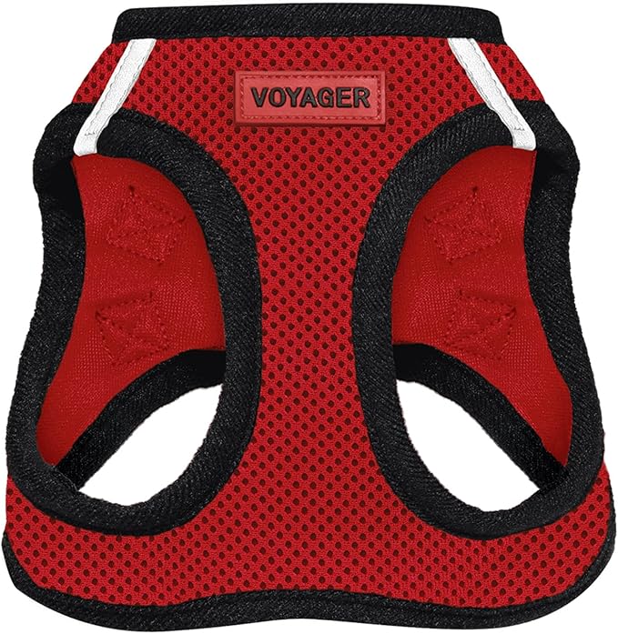 Best Pet Supplies Voyager Step-in Air Harness - All Weather Mesh, Reflective, No Pull Harness for Dogs, Cats - Secure with Hook & Loop Fastener, Buckle, Double D-Rings - Red/Black Trim, XL