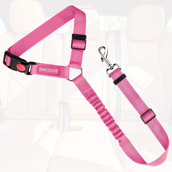 BWOGUE Pet Dog Cat Seat Belts, Car Headrest Restraint Adjustable Safety Leads Vehicle Seatbelt Harness (1 Pack, Pink, Elastic)