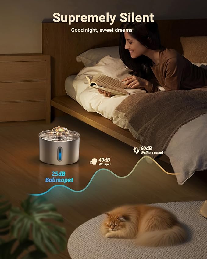 Cat Water Fountain Stainless Steel - 74oz/2.2L Pet Gift Dog Water Dispenser Automatic Silent Cats Dispenser for Drinking Indoor Metal Kitty Spout Fountains with 3 Filters & 3 Sponges Cat Dogs Gifts