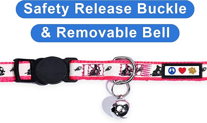 Pawtitas Glow in The Dark Cat Collar with Breakaway Safety Buckle & Bell Adjustable Kitten Collar, Pink