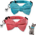 Sliverdew 2 Pcs Velvet Cat Bow Tie Collar Breakaway Cat Collar with Bell Adjustable Bowtie Kitten Small Puppy Safety Collar Solid Color Set Pet Bow Tie Collar (Pink, Blue)