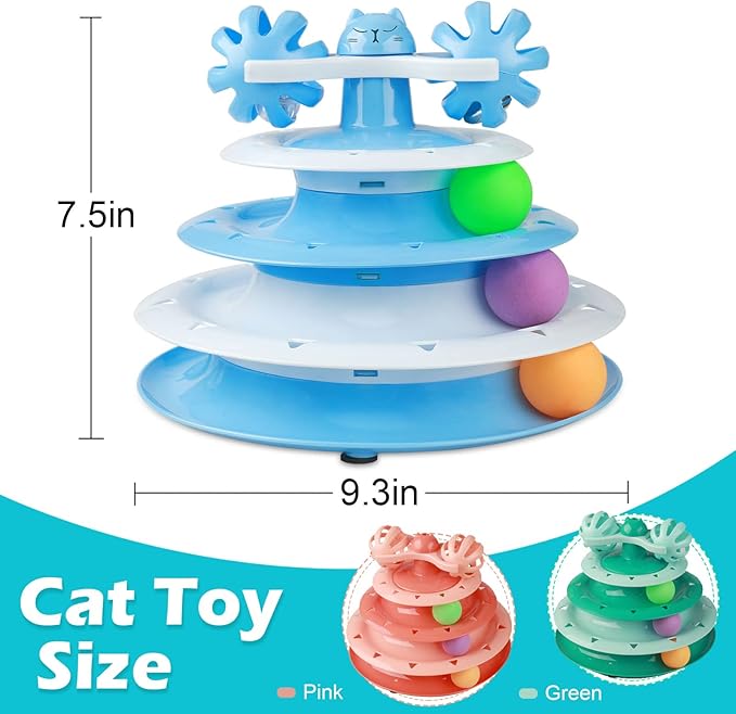 UPSKY Cat Toy Roller 4-Level Turntable Cat Toy Balls with Three Colorful Balls and Bell Ball X Turntable Interactive Kitten Fun Mental Physical Exercise Puzzle Toys