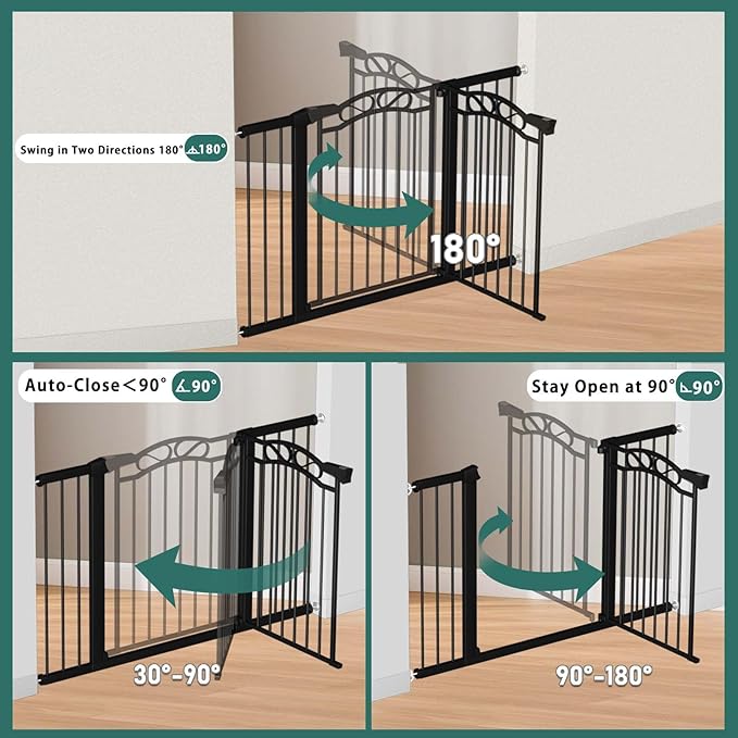 Fairy Baby 62.6"-65.3" Extra Wide Baby Gate with Door, 63 64 65 Inches Walk THR Baby Gates for Stairs Pressure Mounted no Drill, Indoor Tension Metal Child Pet Dog Safety Gate for Kids, Black