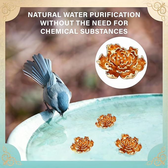 4 Pcs Peony Shape Bird Bath Copper Disk Accessories, Brass Bird Bath Purification Copper Piece for Bird Baths for Outdoors, Outdoor Bowl Decorations