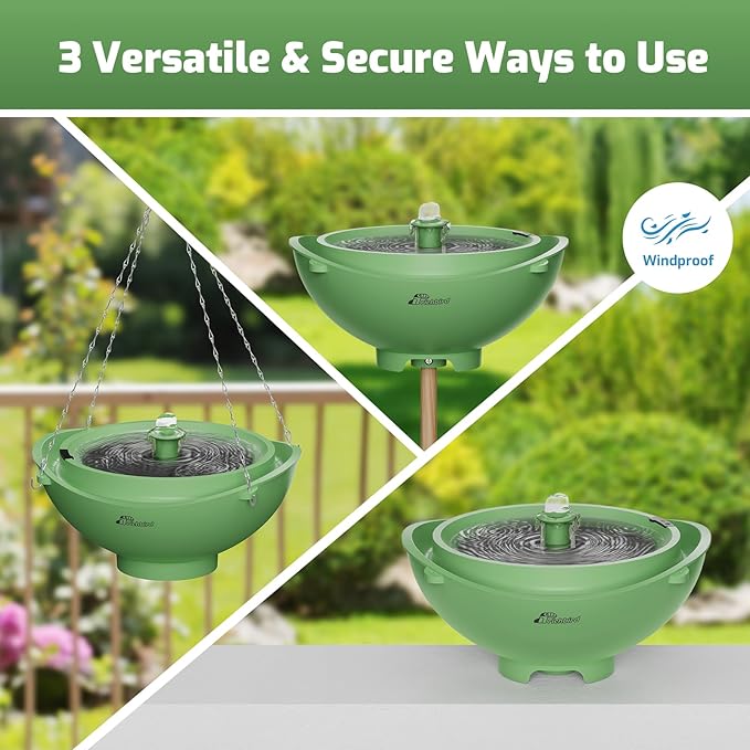 Solar Bird Bath with Fountain and Battery Backup, 3-in-1 Hanging or Freestanding Birdbath, Low-Water Protection & 3 Nozzles for Garden Patio Decor (Forest Green)