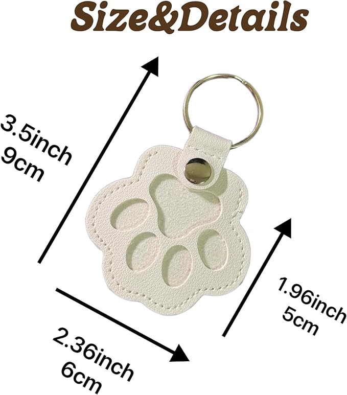 3PCS Cats & Dogs Pet Paw Print Keychain – White Leather Memorial Keychain Holds Pet Fur, Pet Lover Gift