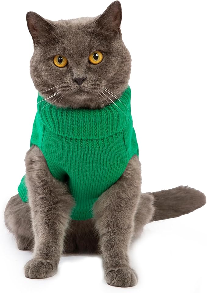 Stretchy Cat Sweater - 17 Colors & 6 Sizes | Snug Winter-Ready Knit for Boy/Girl Cats & Kittens(Dark Green, Medium)