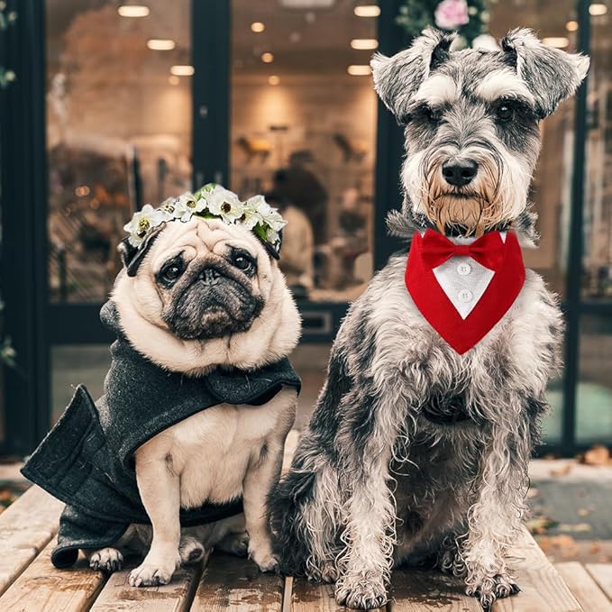 Dog Tuxedo, Formal Dog Wedding Bandana Adjustable Pet Collar with Bow, Small, Medium and Large Wedding Clothing, Birthday Gifts for Dogs