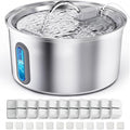 Cat Water Fountain Stainless Steel, 3.2L Cat Fountains for Drinking with Smart Quiet Pump and Water Level Window, Easy-to-Clean Automatic Pet Water Dispenser (3.2L Fountain with 12 Filters)