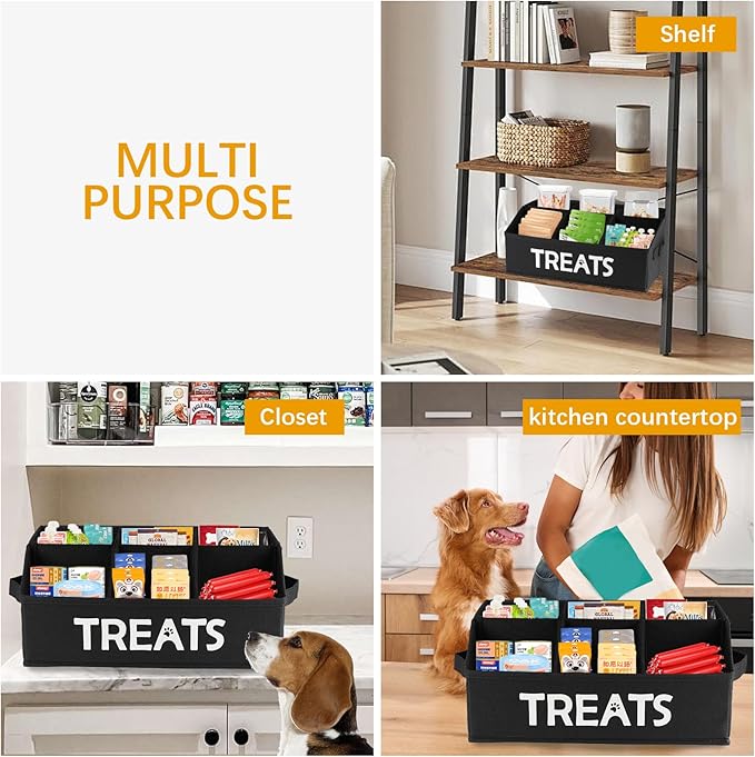 Morezi Dog treat storage organizers pet storage basket organizer great for organizing food treats snack for pet dogs cats birds animal black