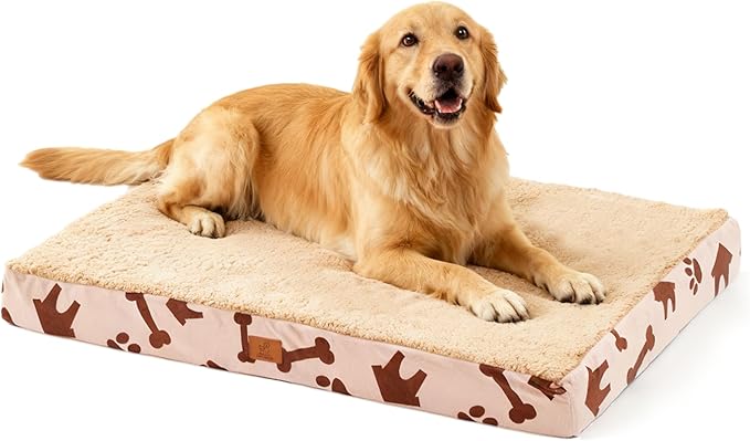 Waterproof Orthopedic Dog Bed for Extra Large Dogs 41x27x4 Inch - Egg Crate Foam Pet Crate Bed with Removable Washable Cover, Plush Top Anti-Slip Bed Mat, Beige