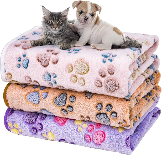 Dono 1 Pack 3 Dog Blankets for Small Dogs, Soft Fluffy Paw Print Pattern Fleece Pet Blanket Warm Sleep Mat, Puppy Kitten Blanket Doggy Mat for Dog Cat Kitten Doggy -23*16in (L(41*31"), Brown Bone)