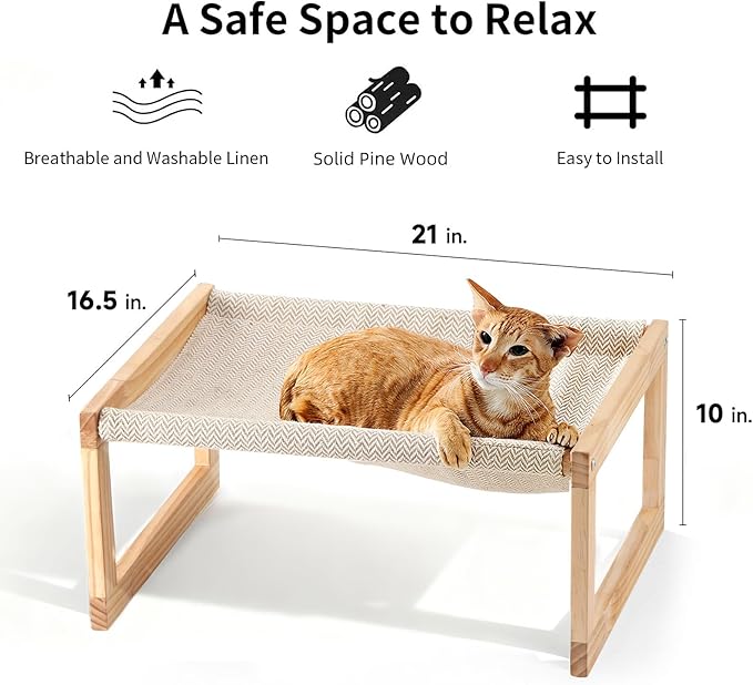 FUKUMARU Dog Bed, Large Breathable Elevated Cat Hammock, Wooden Cat Beds for Outdoor and Indoor, 21 Inch Raised Pet Beds Suitable for Cats, Puppy, Bunny and Small Animal