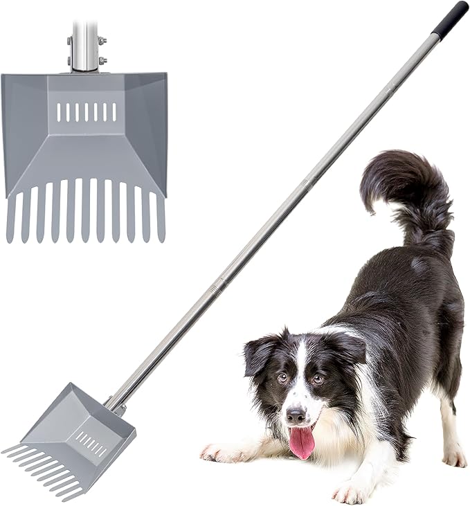Heavy Duty Pooper Scooper 66in Tempered Spring Steel Scoop Long Stainless Steel Handle Dog Pooper Scooper for Large Dogs Outdoor Pet Waste Removal Shovel