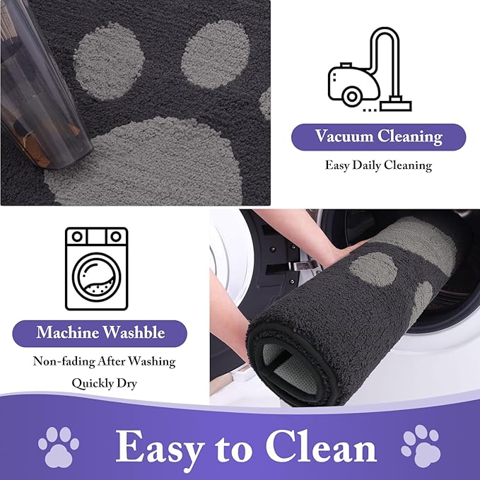 Buganda Dog Door Mat for Muddy Paws, Absorbent Dirt Trapper Non Slip Indoor Doormats, Washable Low-Profile Mat for Mud Dogs, Entryway Carpet for Inside Floor (40x32 Inches, Dark Grey)