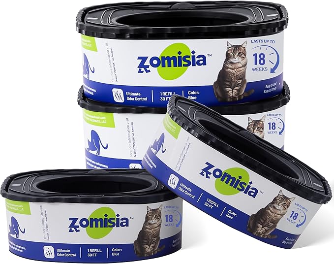 4 Pack Cat Litter Refill Bags, Non-See-Through Jumbo 120FT Cartridge Refill Total Up to Over 16 Months Per Cat for Odor Control, Compatible with Genie Standard, Plus, Style, Design