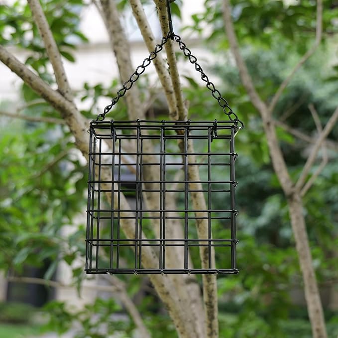 2Pcs Outdoor Suet Cage Bird Feeder, Wild Bird Feeder, Single Suet Cake Capacity, Fruit and Suet Feeder Style for Outside Hanging(Black)