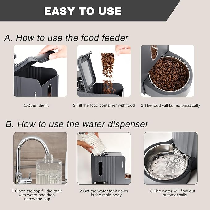Gardner Pet Automatic Gravity Cat Food Feeder and Water Dispenser Stainless Steel Two-in-One Set Large Capacity Dispenser for Medium, Large Dogs, Puppies, Kittens, Rabbits-(1.6 Gallons x 2)