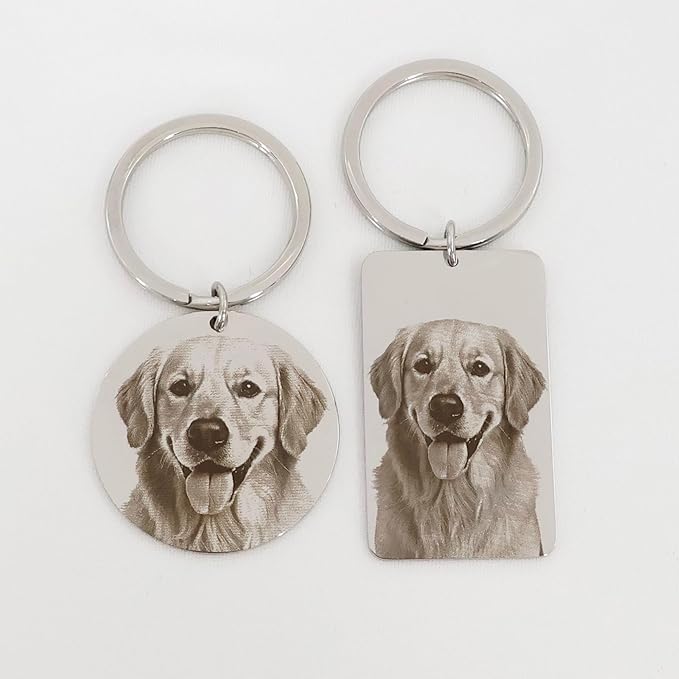 Custom Pet Portrait Keychain – Personalized Photo Engraved Keychain with Optional Back Text – Memorial Gift for Pet Lovers, Dog Owners, Cat Owners – Unique Pet Loss Remembrance Keepsake