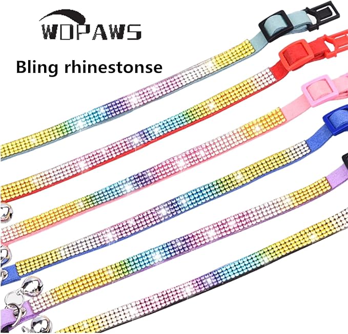 Cat Collar Breakaway Bling Diamond Rhinestone with Bell Adjustable for Cats and Kitten Girl boy (Purple)