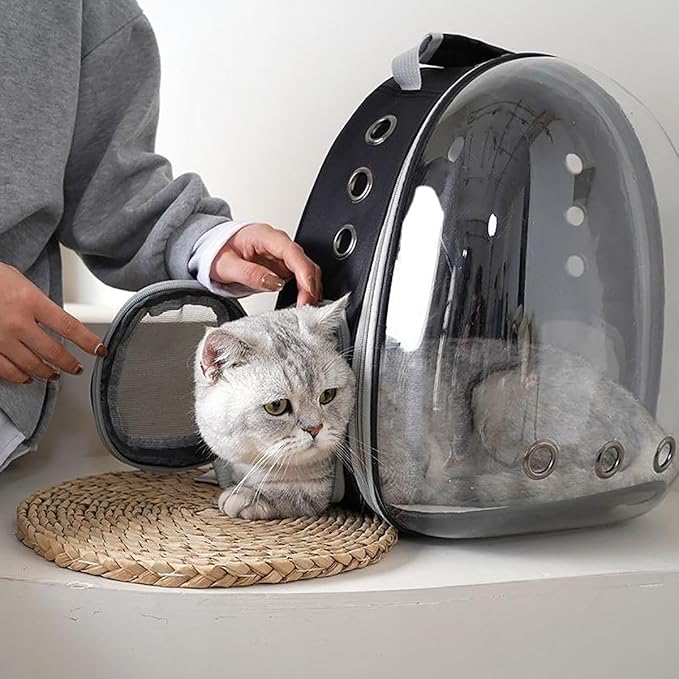 Cat Backpack Carrier Back Expandable Bubble Pet Carrier Backpack for Large Cat, Kitten and Dog, Designed for Hiking, Travelling and Outdoor Use (Back Expandable-Black)